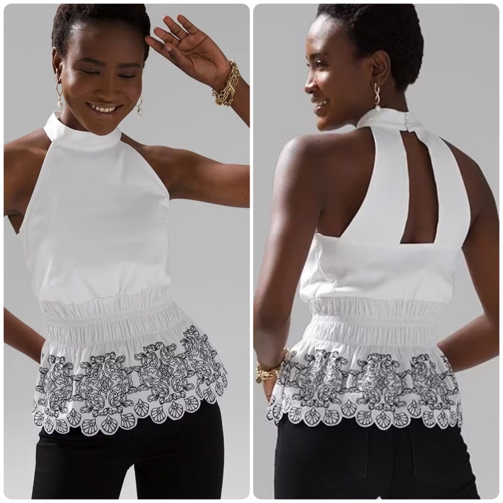 WHBM POPLIN CUT-OUT HALTER TOP